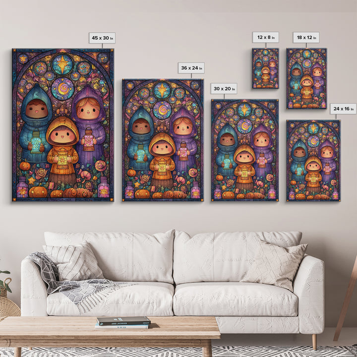 The Lantern Market Beyond The Veil, Stained Glass Halloween, Vertical Wall Art, Canvas Print, Cute Halloween Wall Art
