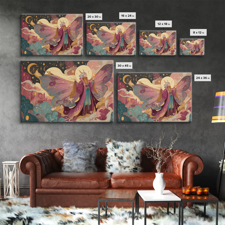 The Moth Prophet Of Kadath, Vaporwave Halloween Art, Landscape Wall Art, Framed Canvas Print, Cute Halloween Wall Art