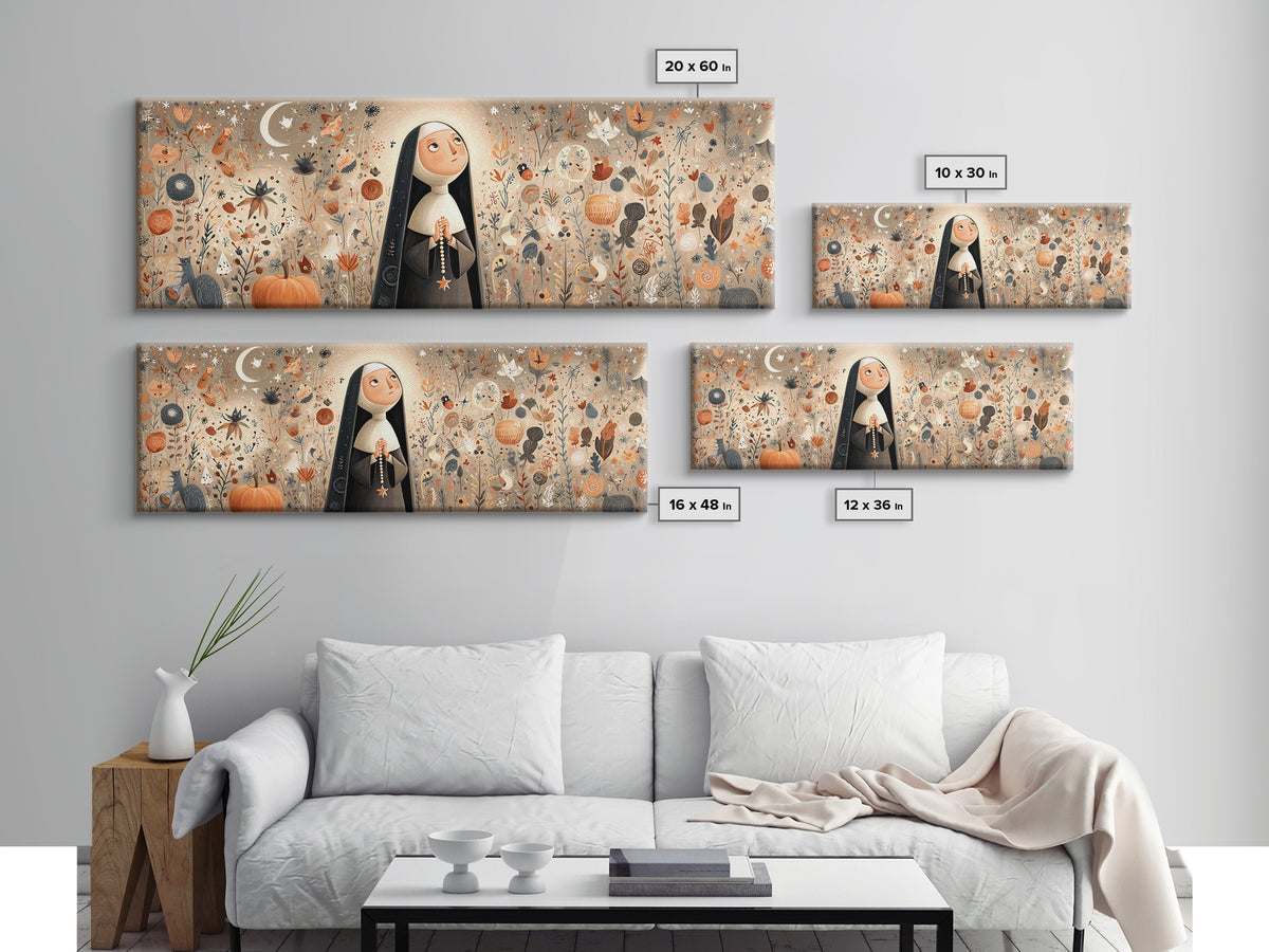The Nun Of The Endless Constellation, Hand Sketch Halloween Art, Extra Wide Wall Art, Canvas Print, Cute Halloween Wall Art
