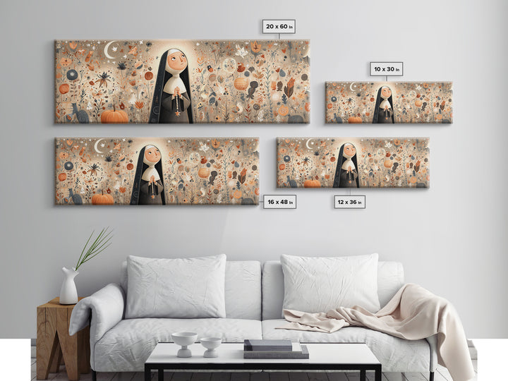 The Nun Of The Endless Constellation, Hand Sketch Halloween Art, Extra Wide Wall Art, Canvas Print, Cute Halloween Wall Art