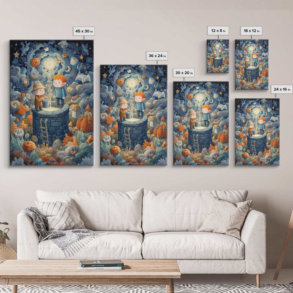 The Dreamwell Beneath Miskatonic, Gouache Halloween Art, Vertical Wall Art, Canvas Print, Cute Halloween Wall Art