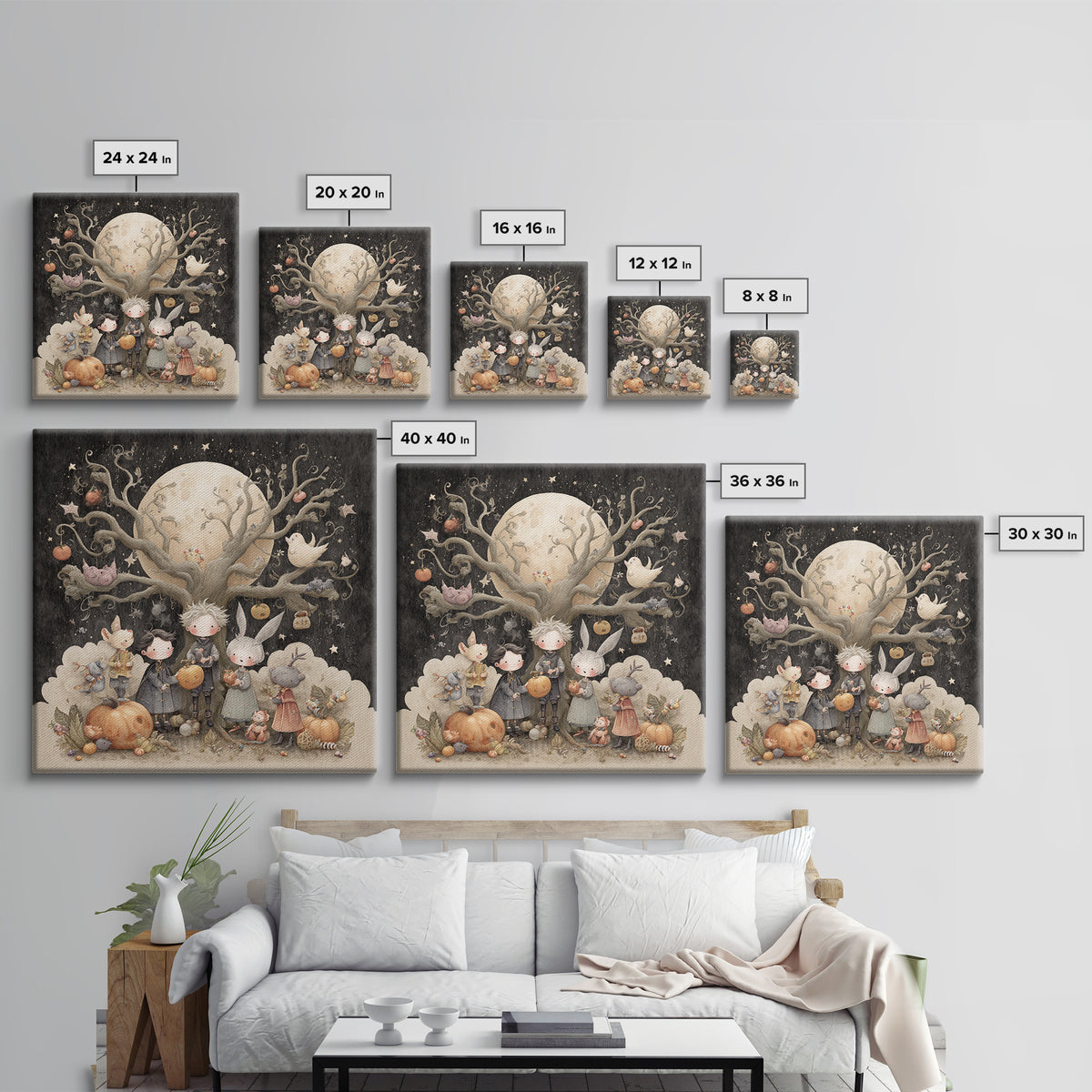 The Children Of The Star Orchard, Pastel Halloween Art, Square Wall Art, Canvas Print, Cute Halloween Wall Art