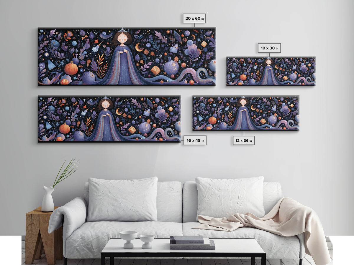 The Seamstress Of Living Nebulae, Felt Halloween Art, Extra Wide Wall Art, Canvas Print, Cute Halloween Wall Art