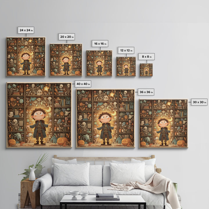 The Archivist Of Dreaming Bones, Retro Halloween Art, Square Wall Art, Canvas Print, Cute Halloween Wall Art