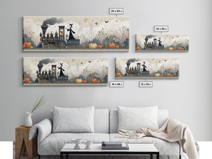 The Phantom Train To Kadath, Folk Halloween Art, Extra Wide Wall Art, Canvas Print, Cute Halloween Wall Art