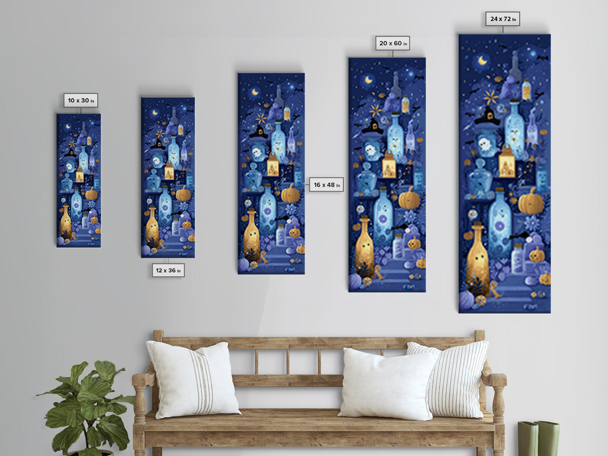 The Apothecary Of Black Seashell Dreams, Vector Halloween Art, Tall Narrow Wall Art, Framed Canvas Print, Cute Halloween Wall Art