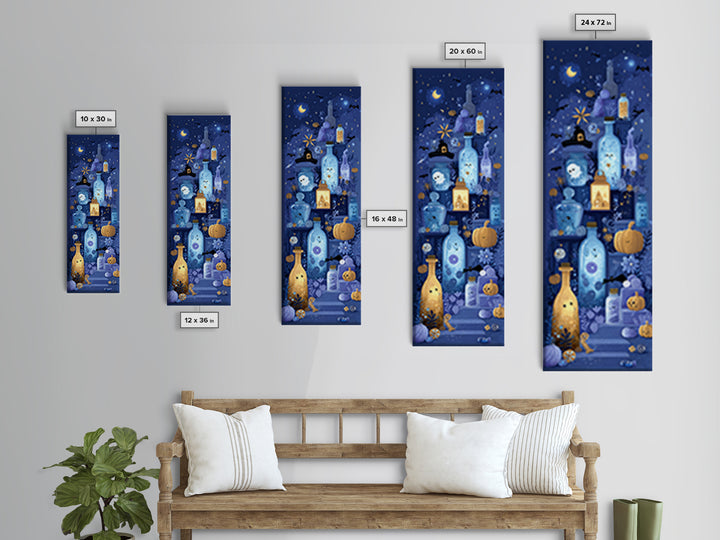 The Apothecary Of Black Seashell Dreams, Vector Halloween Art, Tall Narrow Wall Art, Framed Canvas Print, Cute Halloween Wall Art