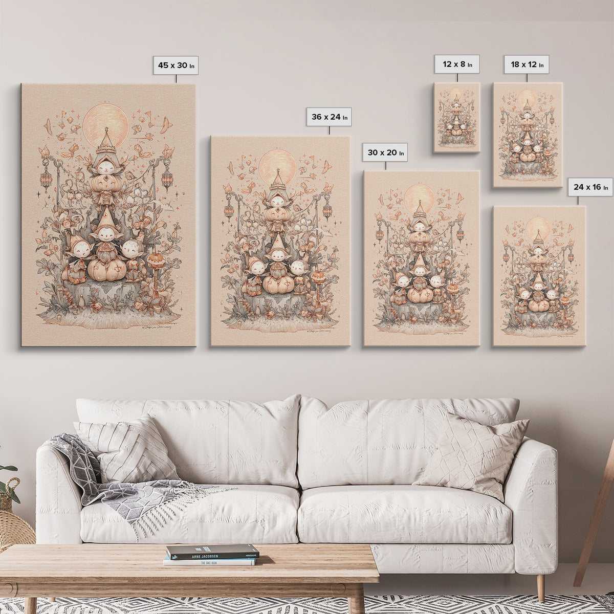 The Festival Of The Little Old Ones, Hand Sketch Halloween Art, Vertical Wall Art, Canvas Print, Cute Halloween Wall Art