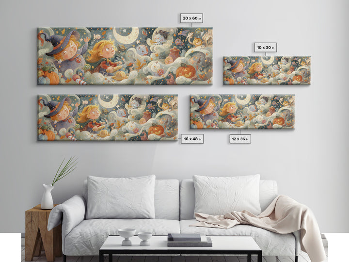 The Cookie Spellcaster, Pastel Halloween Art, Extra Wide Wall Art, Canvas Print, Cute Halloween Wall Art