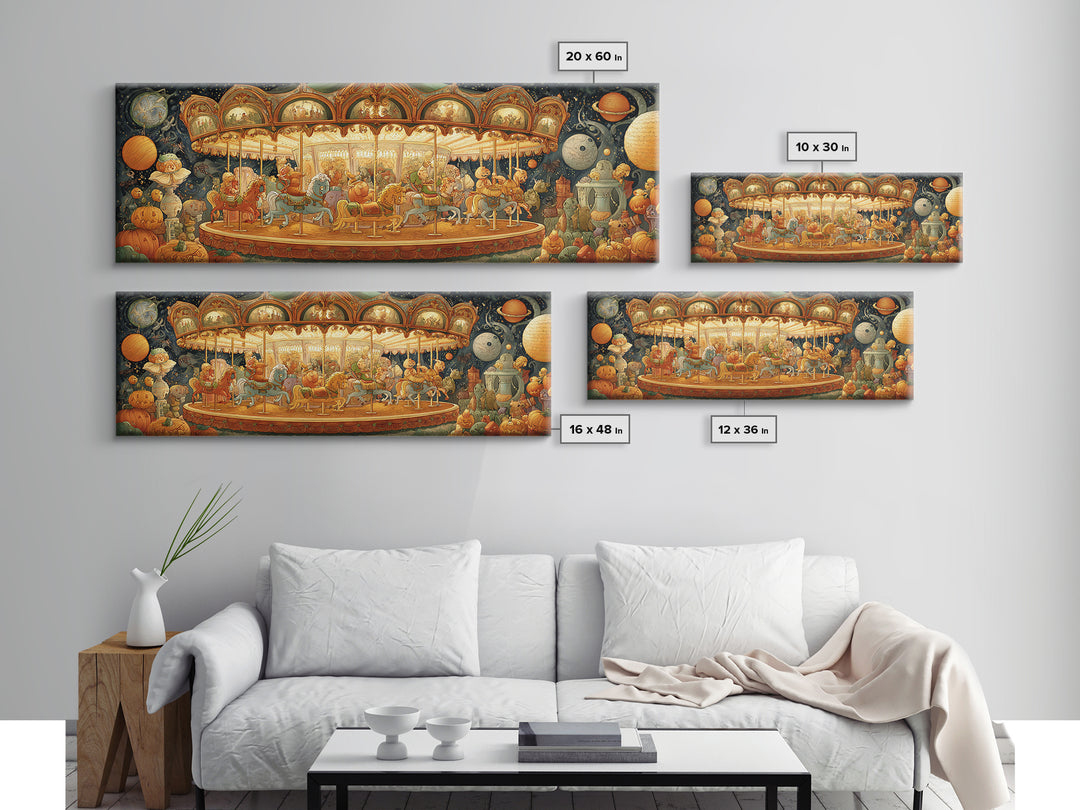 The Carousel Of Sleeping Planets, Stained Glass Halloween, Extra Wide Wall Art, Canvas Print, Cute Halloween Wall Art