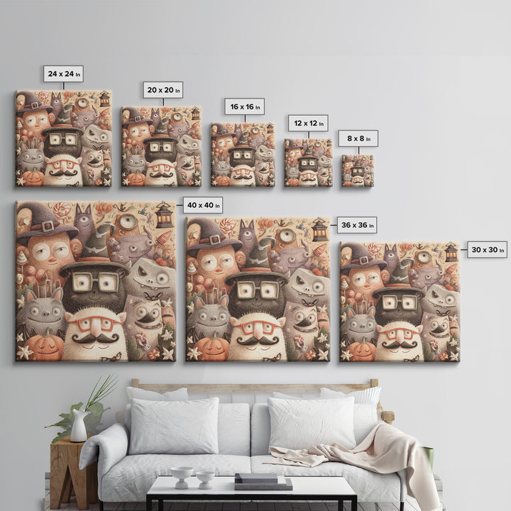 The Costume Photo Booth, Hand Sketch Halloween Art, Square Wall Art, Canvas Print, Cute Halloween Wall Art