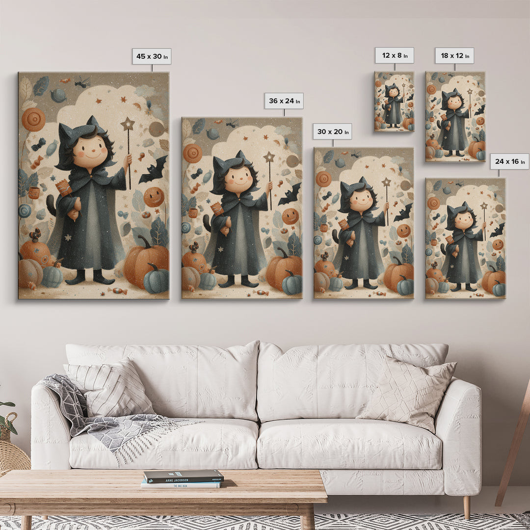 The Costume-Changing Wand, Pastel Halloween Art, Vertical Wall Art, Canvas Print, Cute Halloween Wall Art