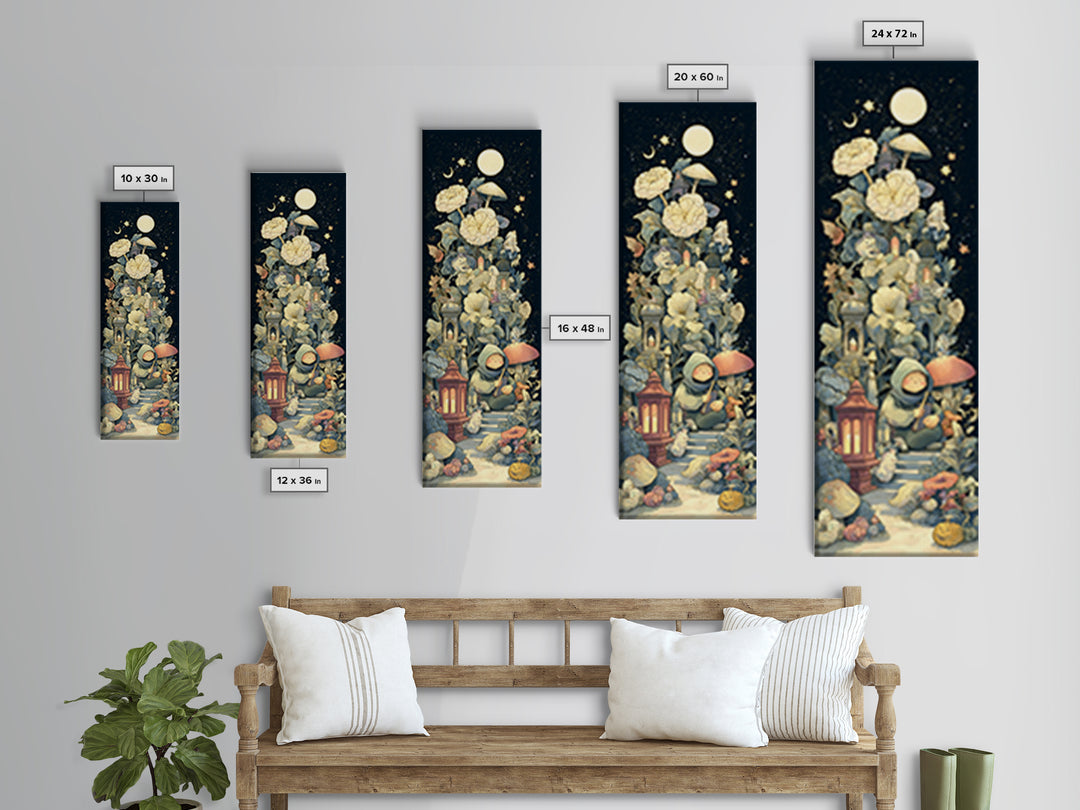 The Garden Of The Eyeless Moon, Kawaii Halloween Art, Tall Narrow Wall Art, Framed Canvas Print, Cute Halloween Wall Art