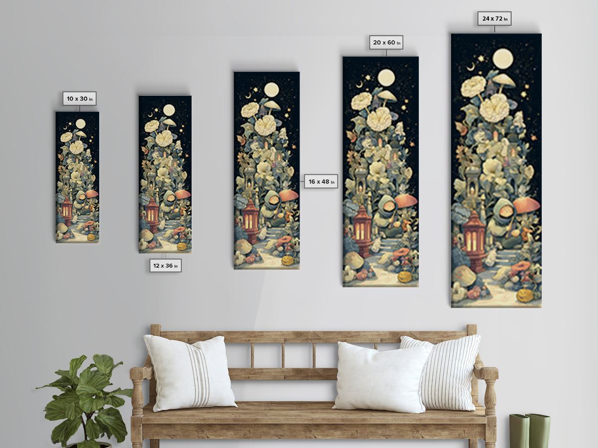 The Garden Of The Eyeless Moon, Kawaii Halloween Art, Tall Narrow Wall Art, Framed Canvas Print, Cute Halloween Wall Art