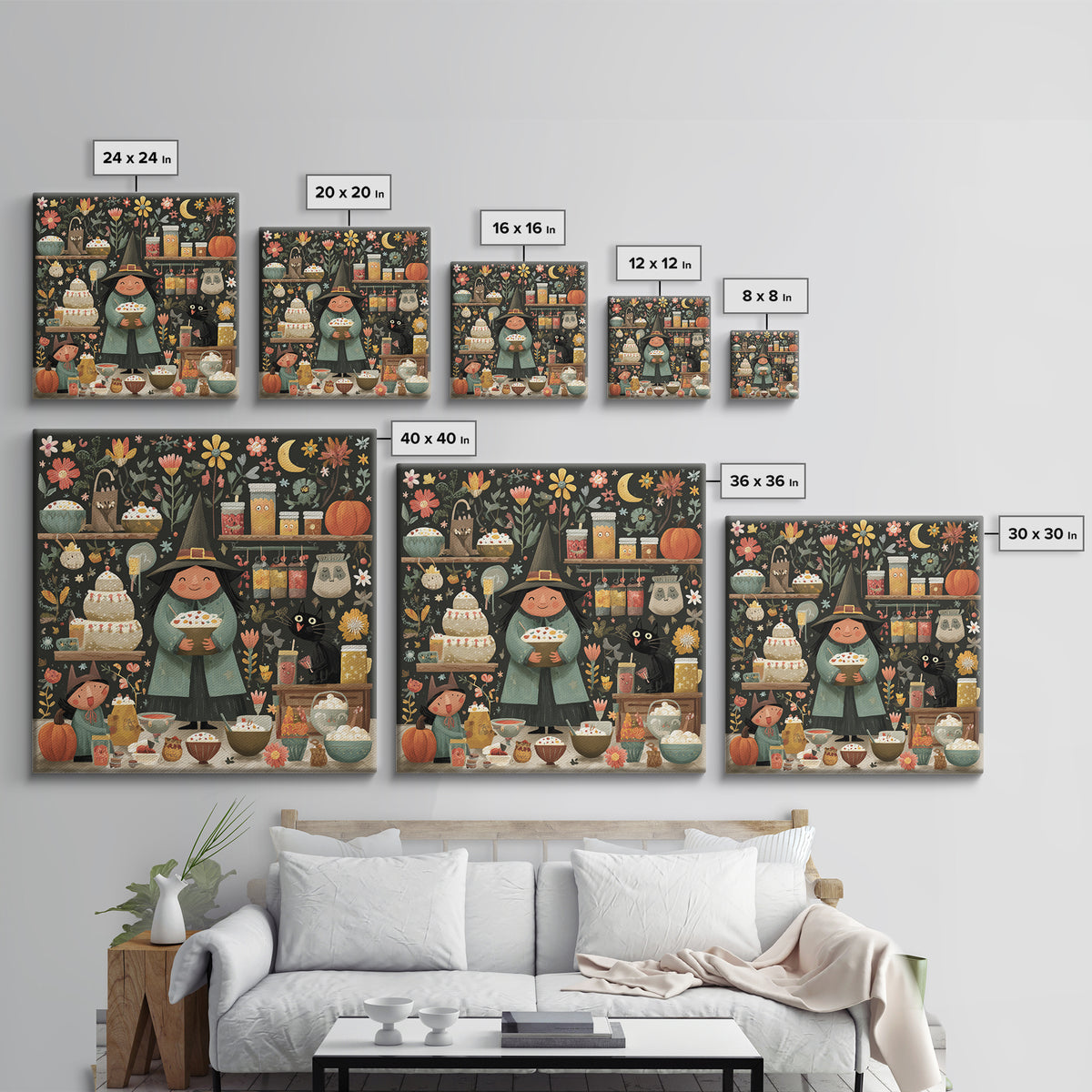 The Candy Witch'S Kitchen, Folk Halloween Art, Square Wall Art, Canvas Print, Cute Halloween Wall Art