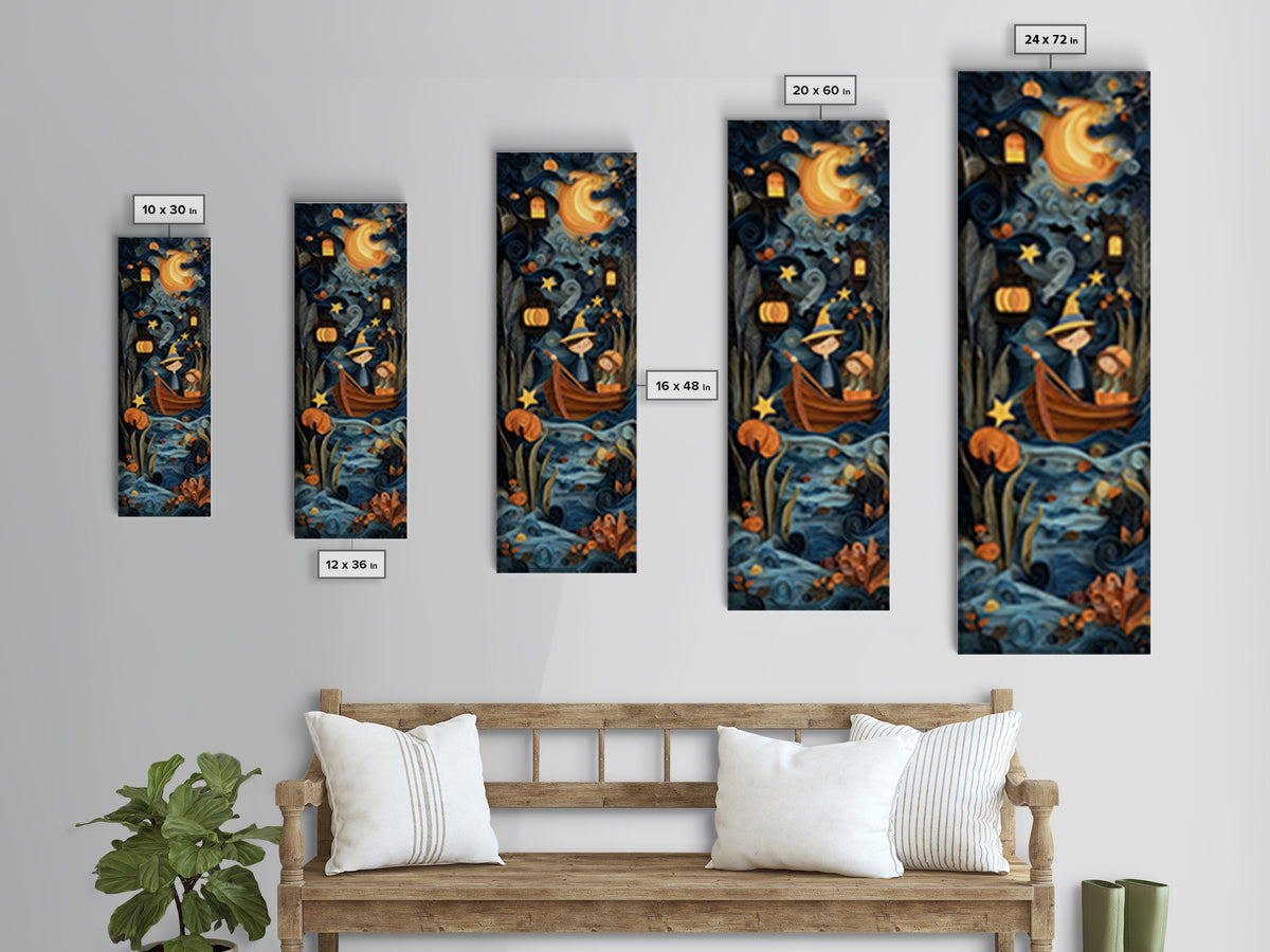 The Ferryman Of The Outer Marsh, Quilled Halloween Art, Tall Narrow Wall Art, Framed Canvas Print, Cute Halloween Wall Art