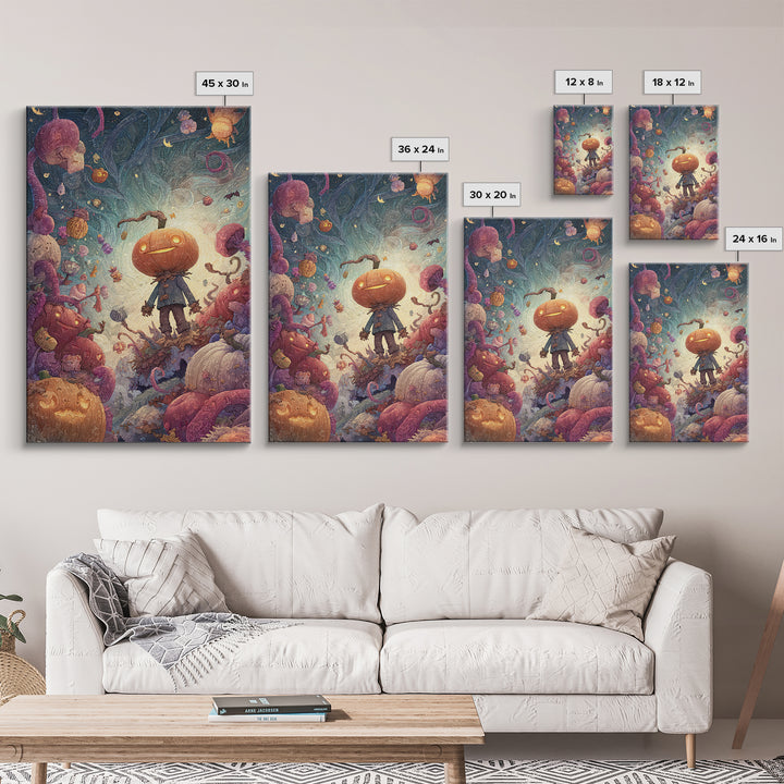The Harvest Of The Eldritch Field, Plush Halloween Art, Vertical Wall Art, Canvas Print, Cute Halloween Wall Art