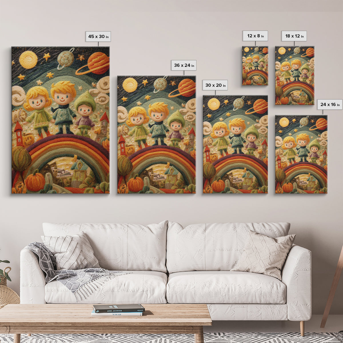 The Parade Across The Stars, Embroidered Halloween Art, Vertical Wall Art, Canvas Print, Cute Halloween Wall Art
