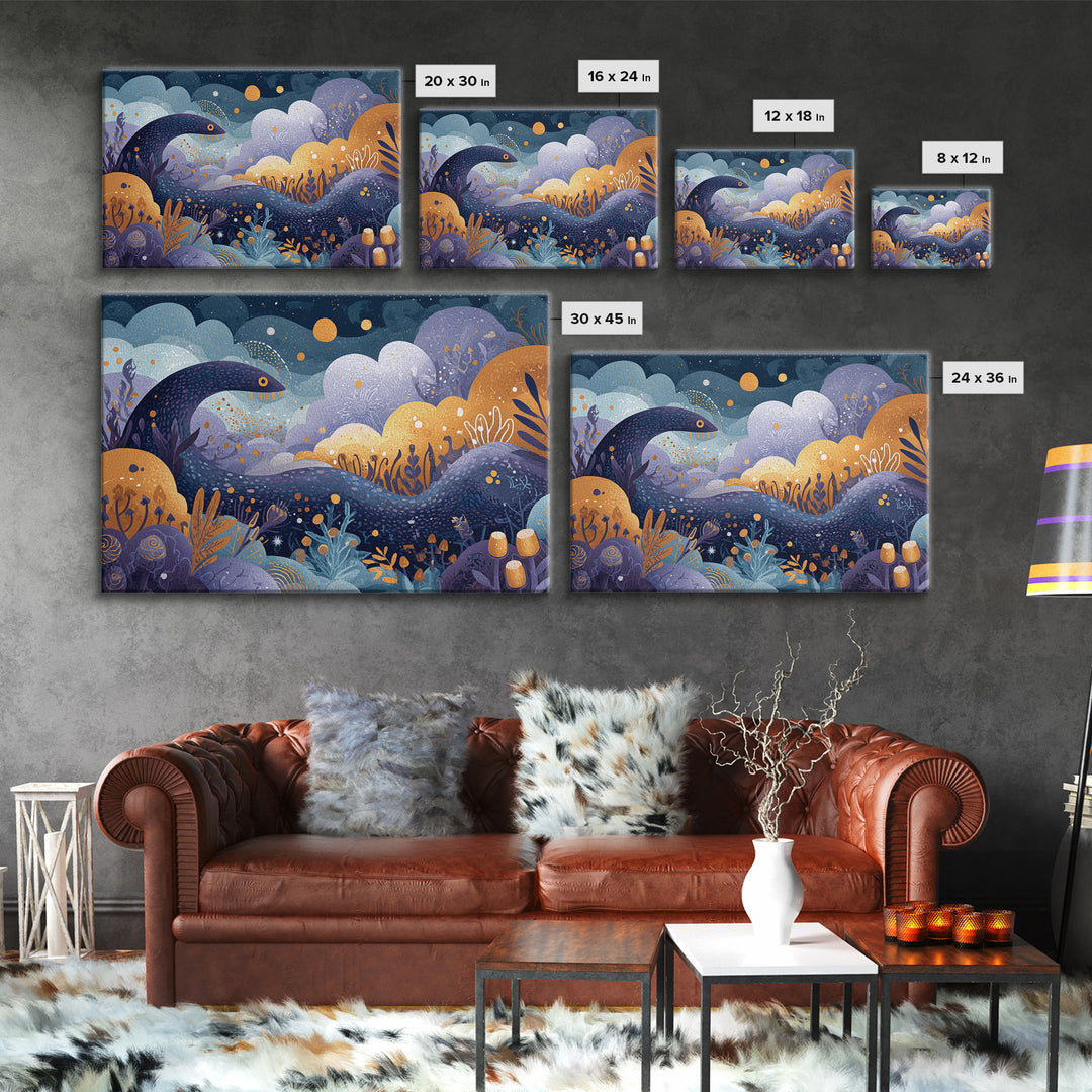 The Crawler Beneath The Floor Of Stars, Watercolor Halloween Art, Landscape Wall Art, Framed Canvas Print, Cute Halloween Wall Art