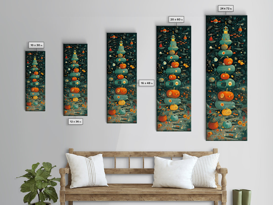 The Pumpkin Submarine, Screenprint Halloween Art, Tall Narrow Wall Art, Framed Canvas Print, Cute Halloween Wall Art