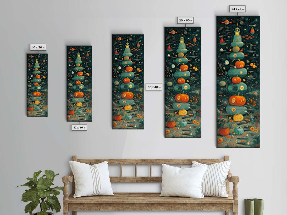 The Pumpkin Submarine, Screenprint Halloween Art, Tall Narrow Wall Art, Framed Canvas Print, Cute Halloween Wall Art