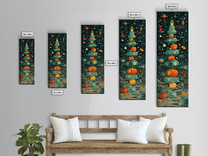 The Pumpkin Submarine, Screenprint Halloween Art, Tall Narrow Wall Art, Framed Canvas Print, Cute Halloween Wall Art