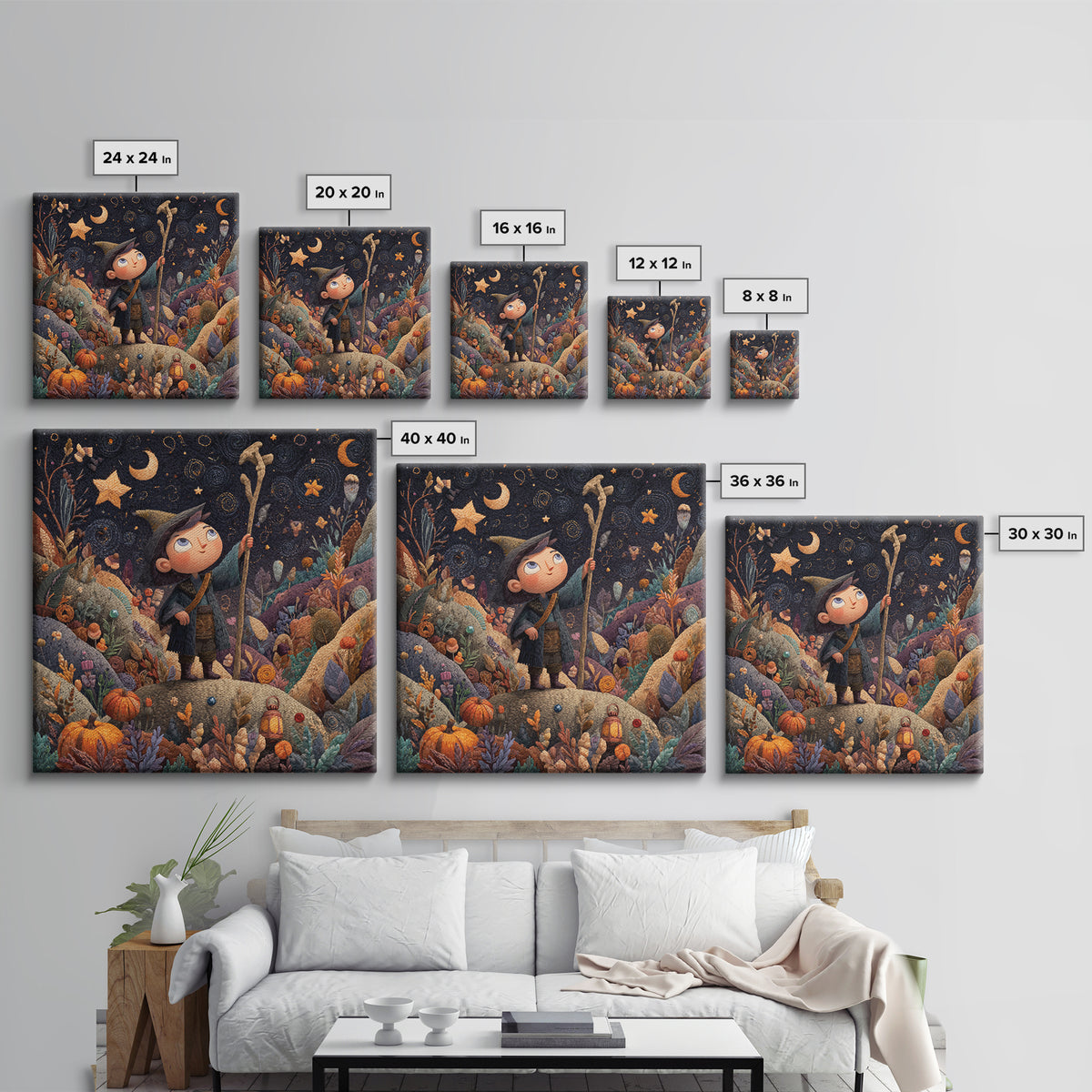 The Star-Seer Of Black Dunwich, Embroidered Halloween Art, Square Wall Art, Canvas Print, Cute Halloween Wall Art