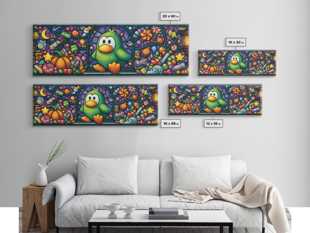 The Penguin Monster, Stained Glass Halloween, Extra Wide Wall Art, Canvas Print, Cute Halloween Wall Art