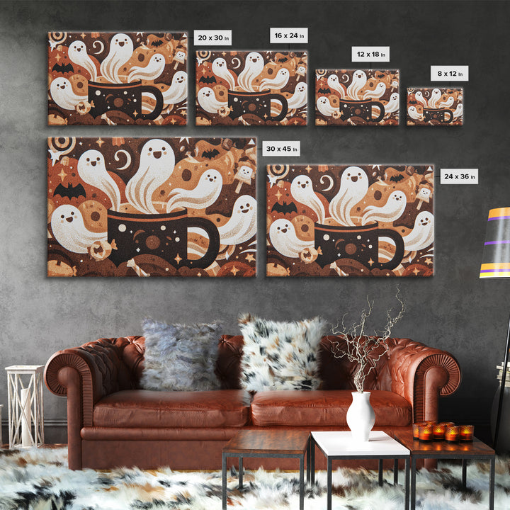 The Marshmallow Ghost Choir, Screenprint Halloween Art, Landscape Wall Art, Framed Canvas Print, Cute Halloween Wall Art