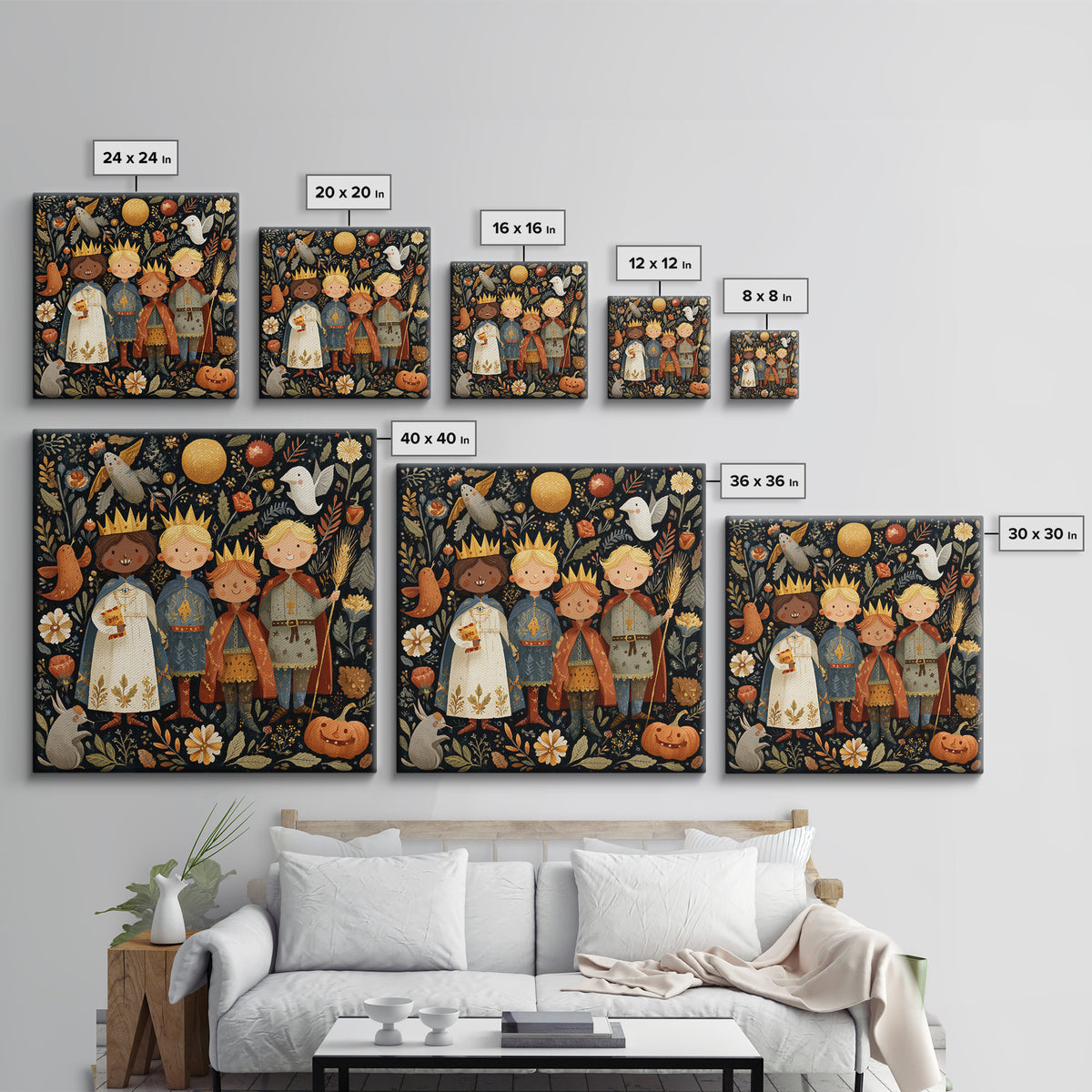 The Costume Parade, Folk Halloween Art, Square Wall Art, Canvas Print, Cute Halloween Wall Art, Halloween Kids Decor