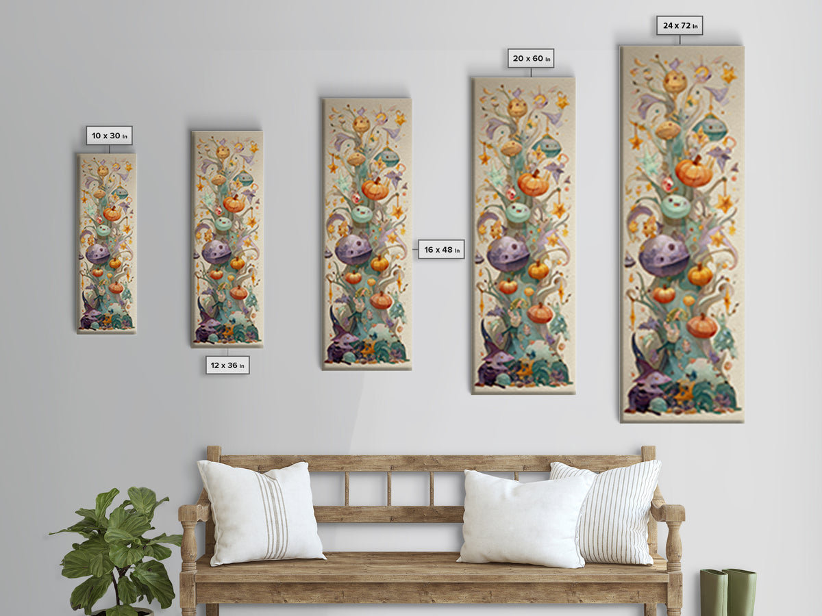 The Children Of The Star Orchard, Watercolor Halloween Art, Tall Narrow Wall Art, Framed Canvas Print, Cute Halloween Wall Art