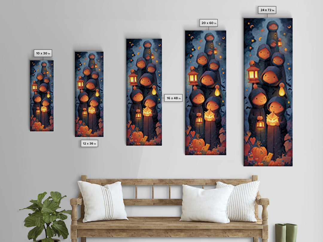 The Innsmouth Lantern Procession, Clay Halloween Art, Tall Narrow Wall Art, Framed Canvas Print, Cute Halloween Wall Art