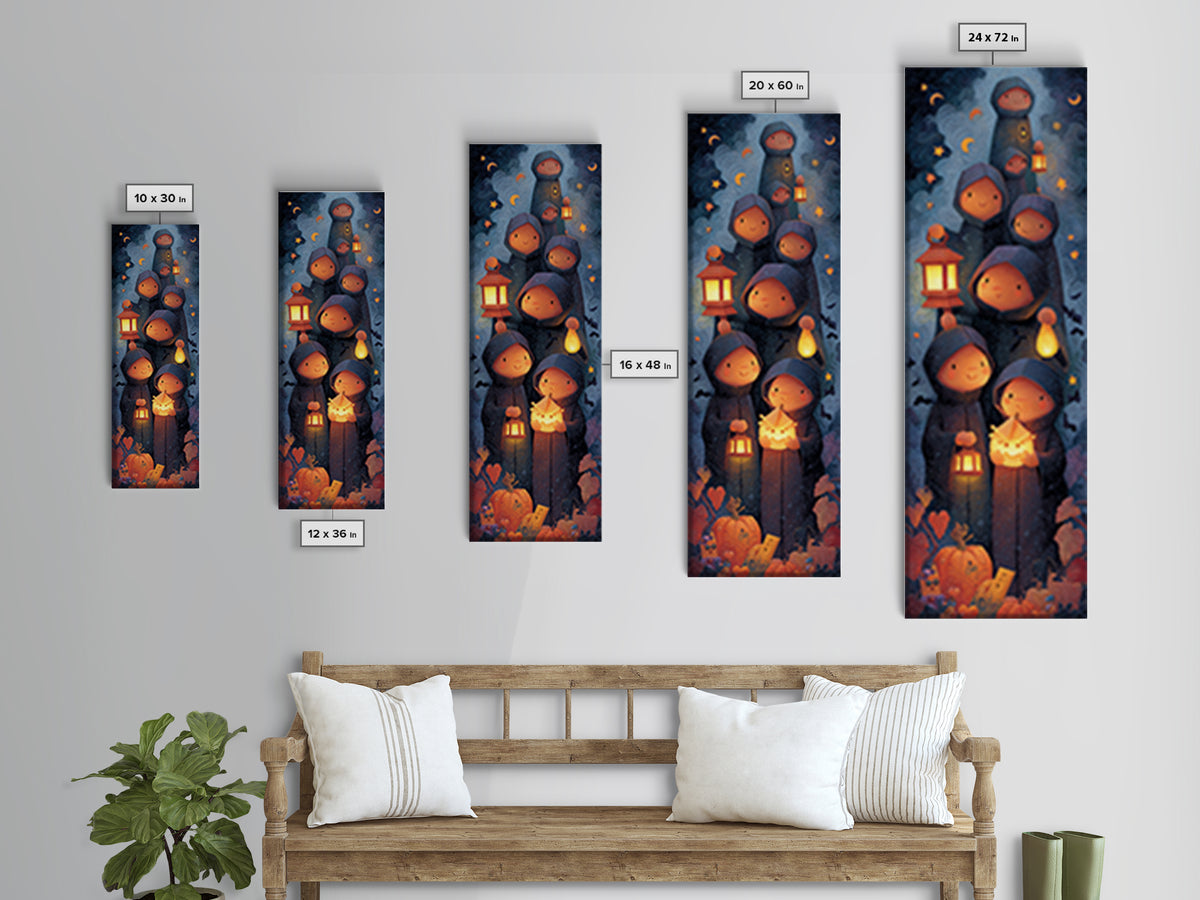 The Innsmouth Lantern Procession, Clay Halloween Art, Tall Narrow Wall Art, Framed Canvas Print, Cute Halloween Wall Art