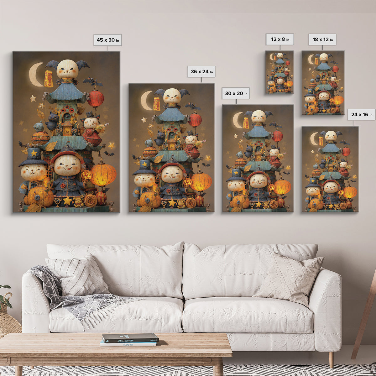 The Festival Of The Little Old Ones, Plush Halloween Art, Vertical Wall Art, Canvas Print, Cute Halloween Wall Art