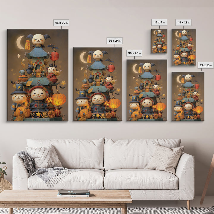 The Festival Of The Little Old Ones, Plush Halloween Art, Vertical Wall Art, Canvas Print, Cute Halloween Wall Art