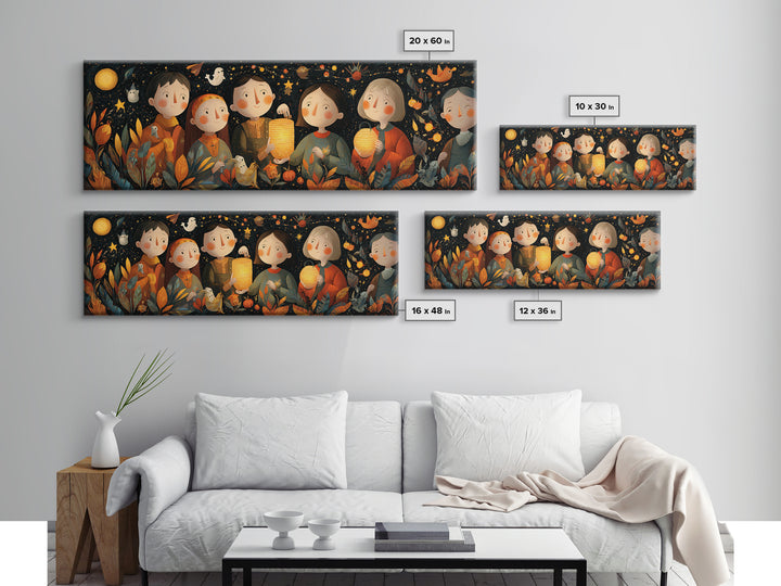 The Lantern-Making Festival, Folk Halloween Art, Extra Wide Wall Art, Canvas Print, Cute Halloween Wall Art