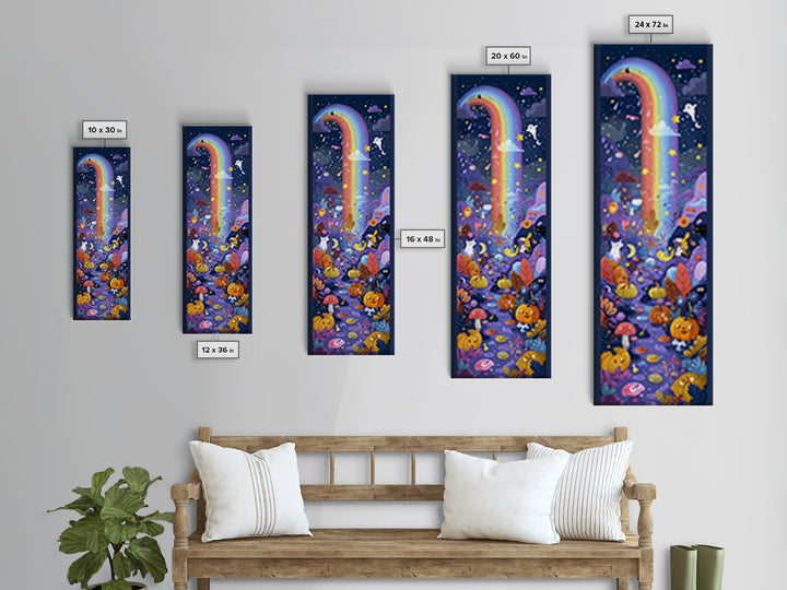 The Rainbow After The Halloween Rain, Vector Halloween Art, Tall Narrow Wall Art, Framed Canvas Print, Cute Halloween Wall Art