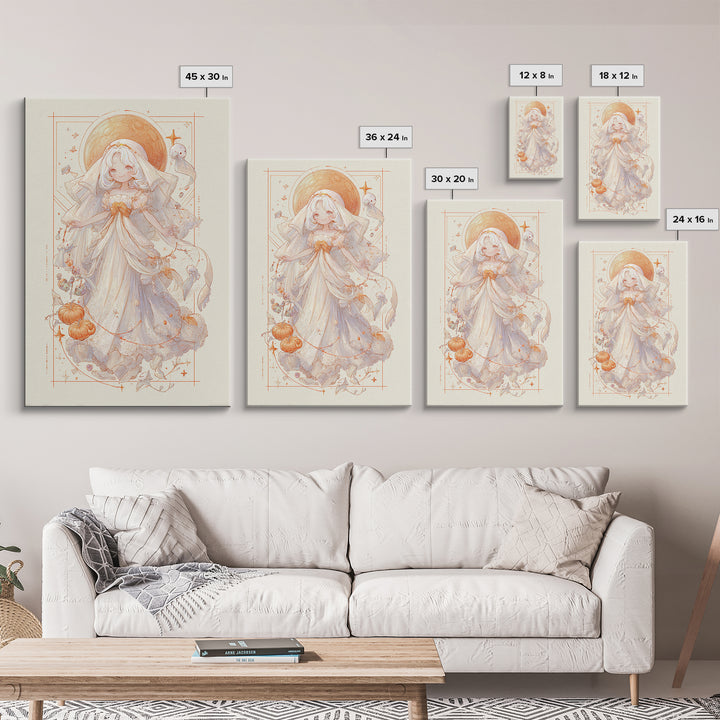 The Bride Of The Abyssal Moon, Hand Sketch Halloween Art, Vertical Wall Art, Canvas Print, Cute Halloween Wall Art