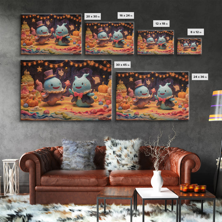 The Ballroom Of Silent Shoggoths, Clay Halloween Art, Landscape Wall Art, Framed Canvas Print, Cute Halloween Wall Art