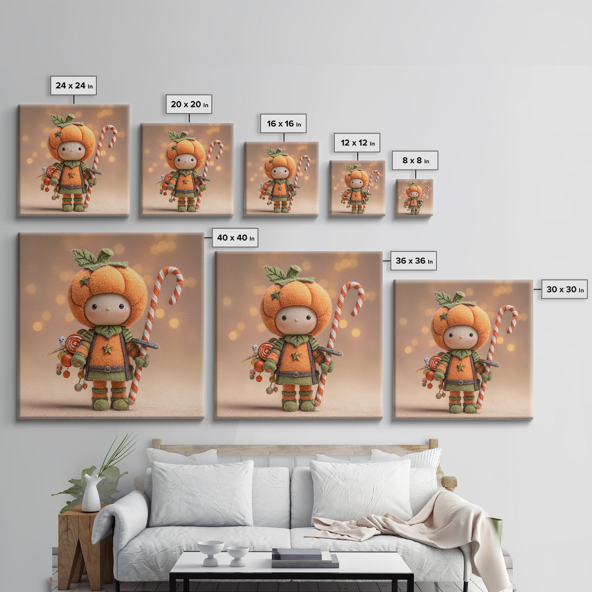 The Pumpkin Knight, Plush Halloween Art, Square Wall Art, Canvas Print, Cute Halloween Wall Art, Halloween Kids Decor, Storybook Decor