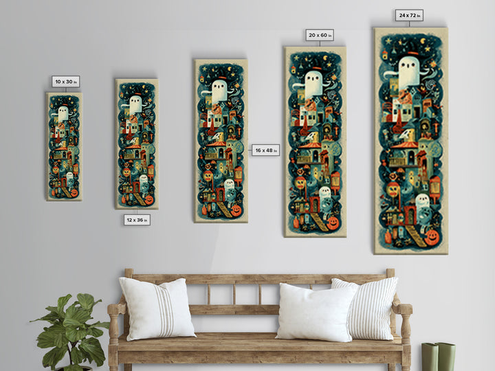 The Ghost Mail Carrier, Screenprint Halloween Art, Tall Narrow Wall Art, Framed Canvas Print, Cute Halloween Wall Art