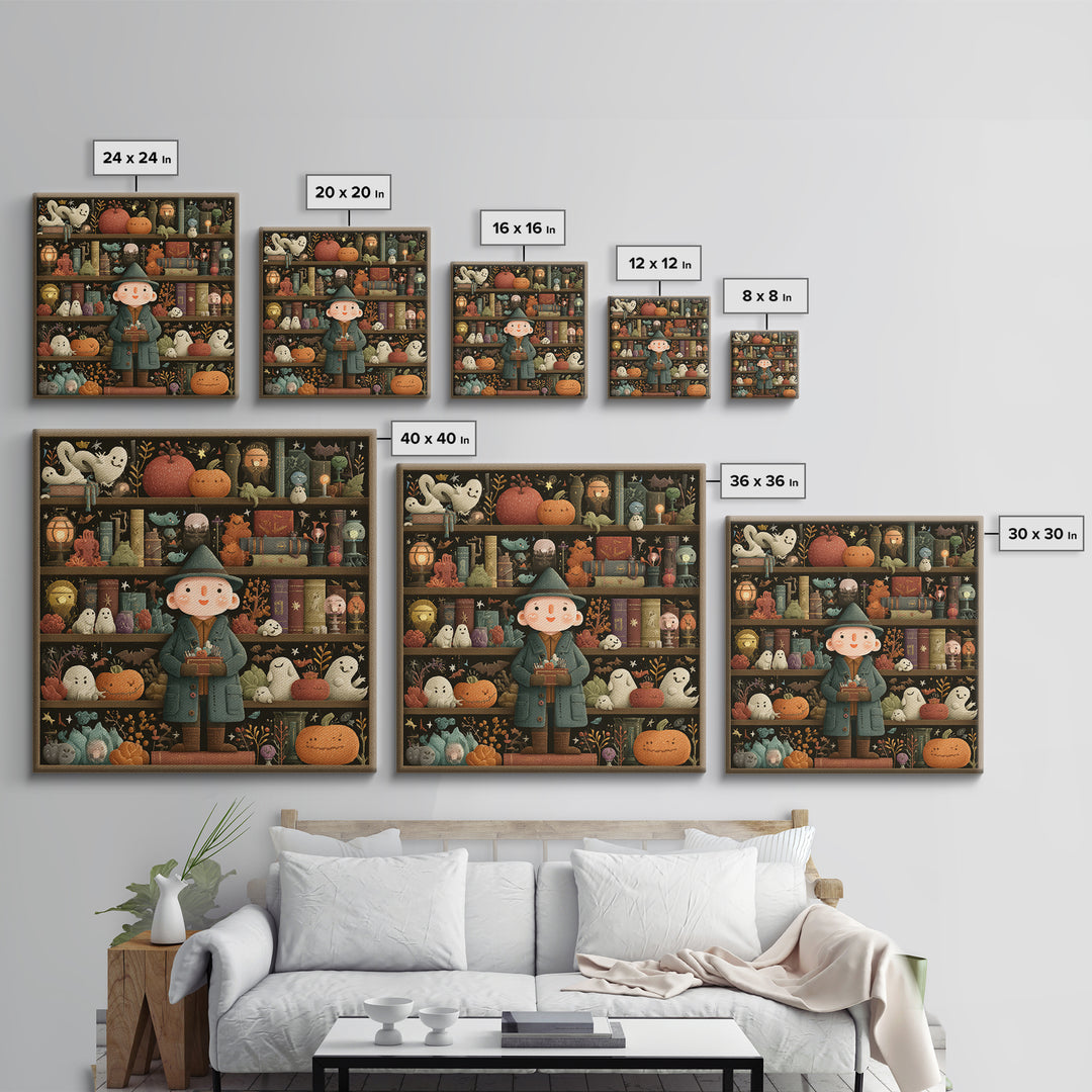 The Archivist Of Dreaming Bones, Embroidered Halloween Art, Square Wall Art, Canvas Print, Cute Halloween Wall Art