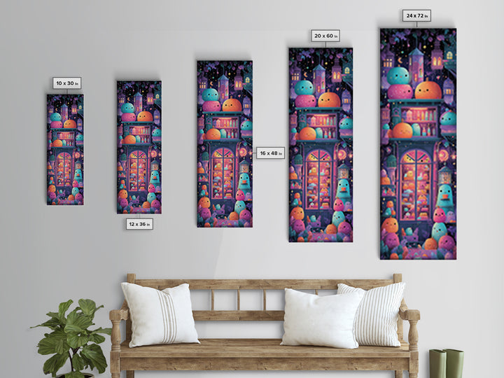 The Donut Vampire Family, Vaporwave Halloween Art, Tall Narrow Wall Art, Framed Canvas Print, Cute Halloween Wall Art