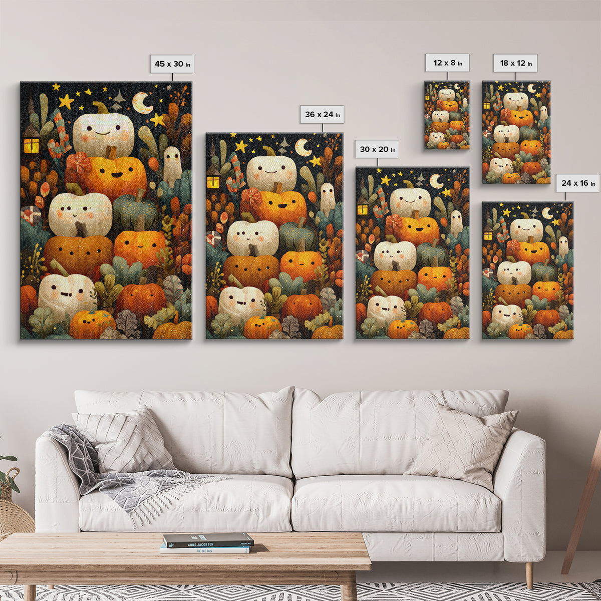 The Pumpkin Painting Party, Pixel Halloween Art, Vertical Wall Art, Canvas Print, Cute Halloween Wall Art