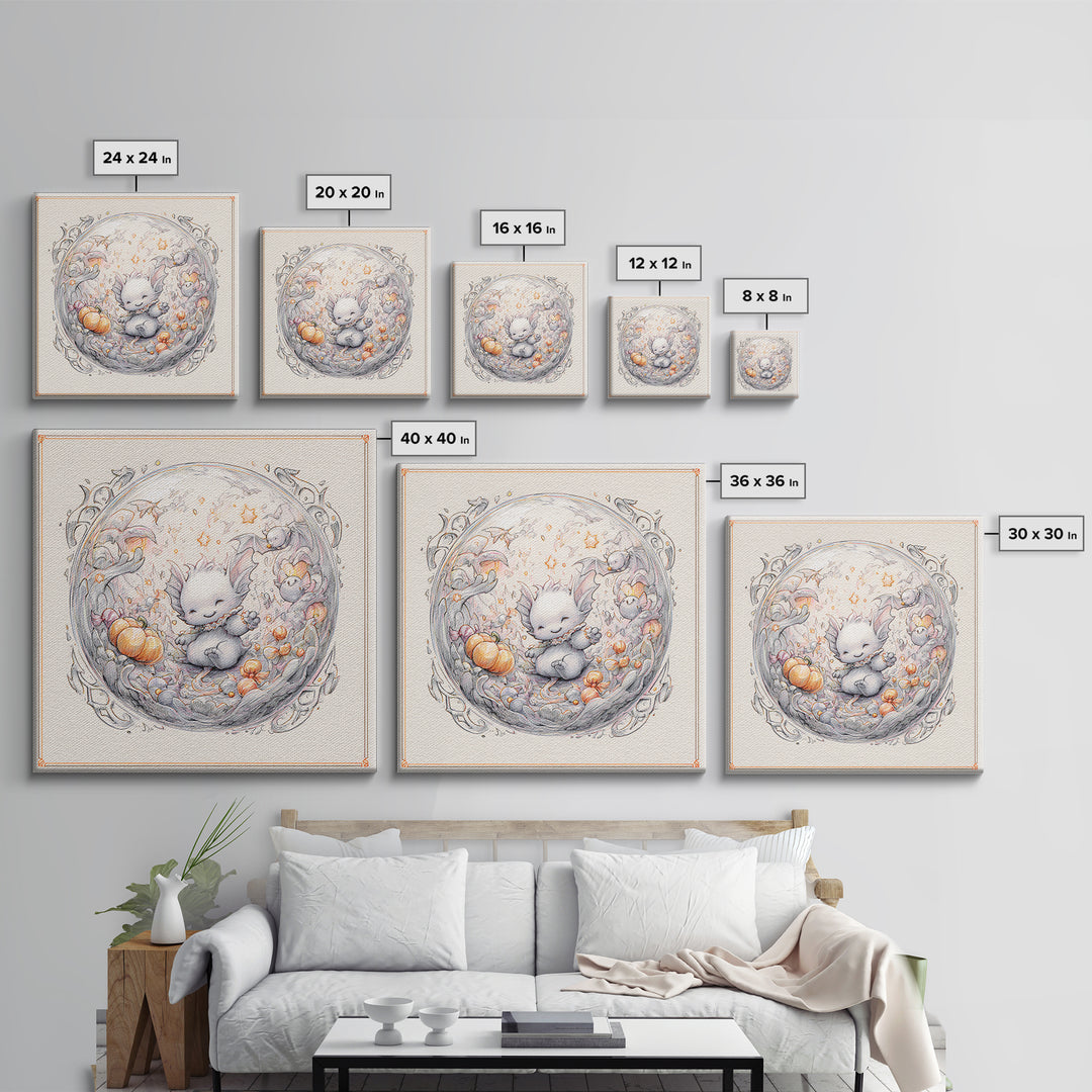 The Oracle Of The Glass Depths, Hand Sketch Halloween Art, Square Wall Art, Canvas Print, Cute Halloween Wall Art