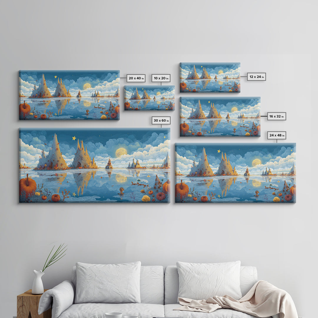 The Frost Beyond Carcosa, Clay Halloween Art, Wide Panoramic Art, Framed Canvas Print, Cute Halloween Wall Art