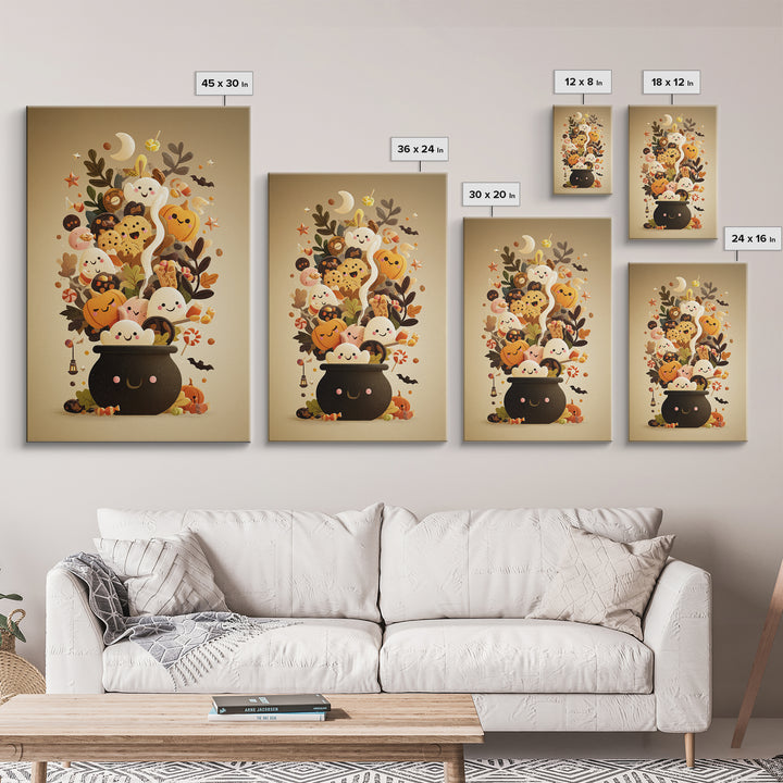 The Cookie Cauldron, Retro Halloween Art, Vertical Wall Art, Canvas Print, Cute Halloween Wall Art, Whimsical Nursery Decor
