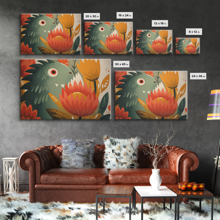 The Monster Flower Shop, Screenprint Halloween Art, Landscape Wall Art, Framed Canvas Print, Cute Halloween Wall Art