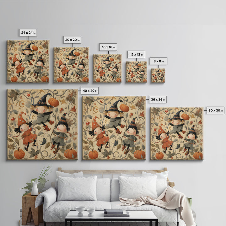 The Pumpkin Vine Swing, Folk Halloween Art, Square Wall Art, Canvas Print, Cute Halloween Wall Art, Halloween Kids Decor