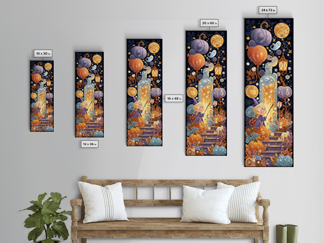 The Bubble Potion Apprentice, Quilled Halloween Art, Tall Narrow Wall Art, Framed Canvas Print, Cute Halloween Wall Art, Storybook Decor